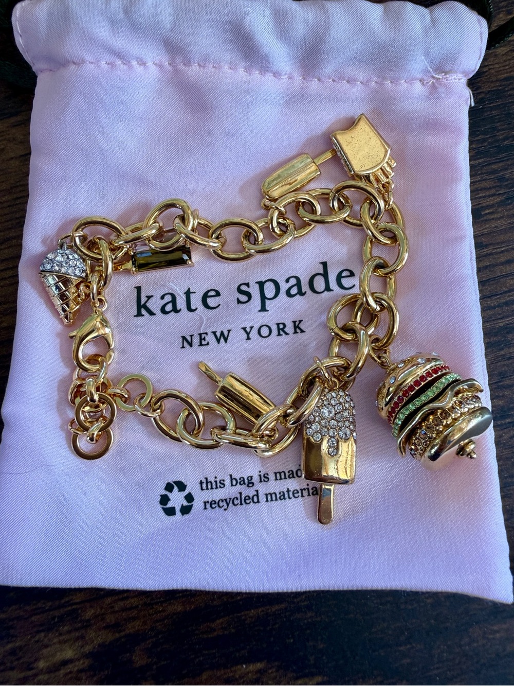 kate spade New York Gold Charm Bracelet with Ice Cream & Burger Charms